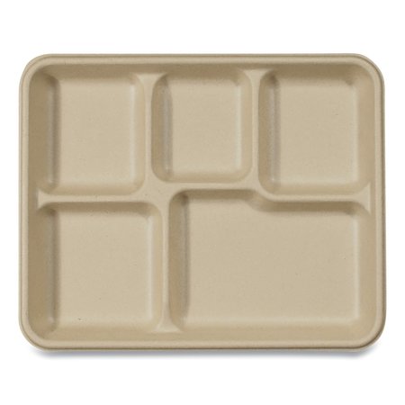 WORLD CENTRIC Fiber Trays, School Tray w/5-Compartments, 10.5x8.5x1, Natural, PK400 TRSCUF